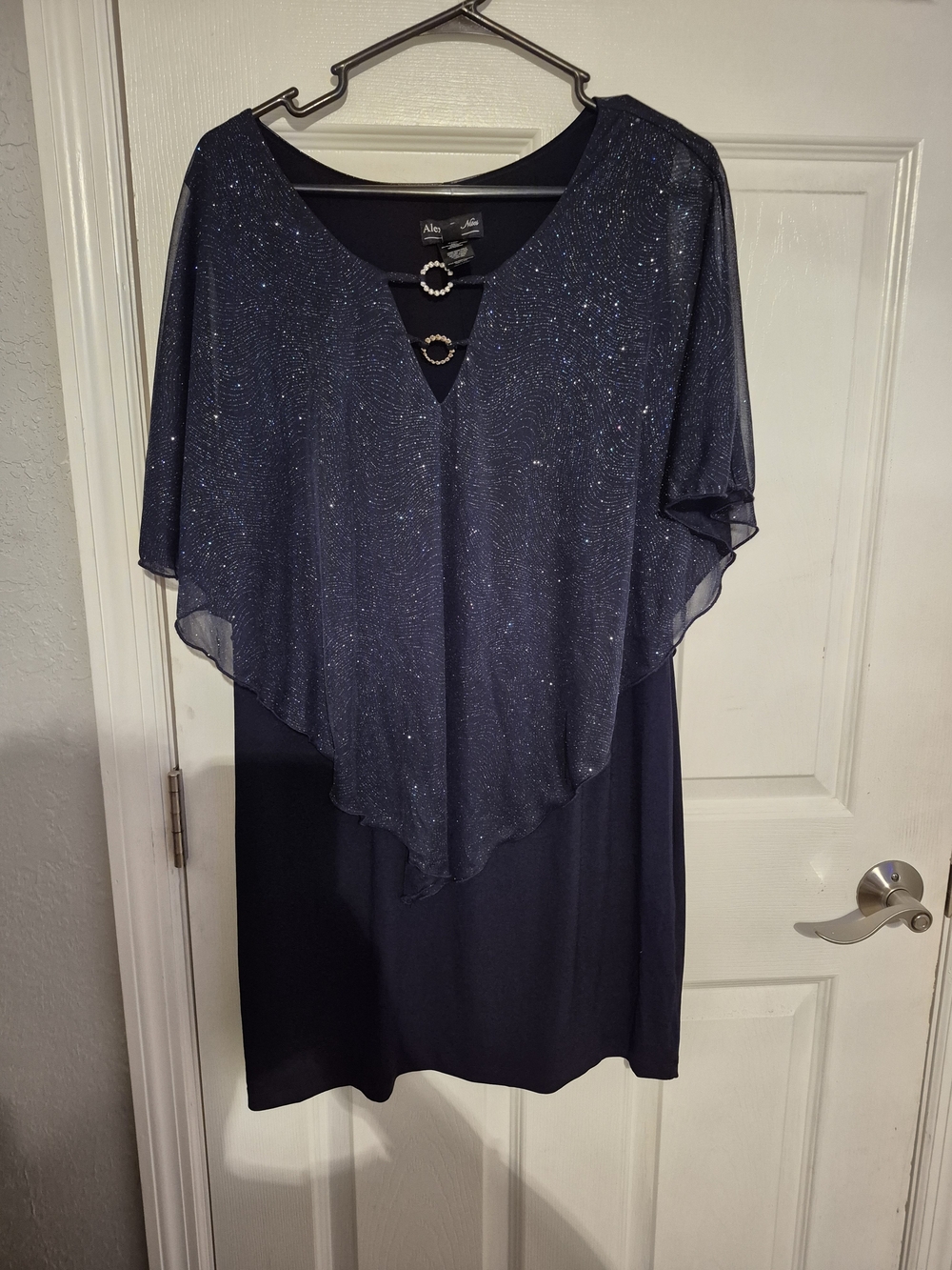 Navy Sparkle Capelet Dress - Picture 2 of 3